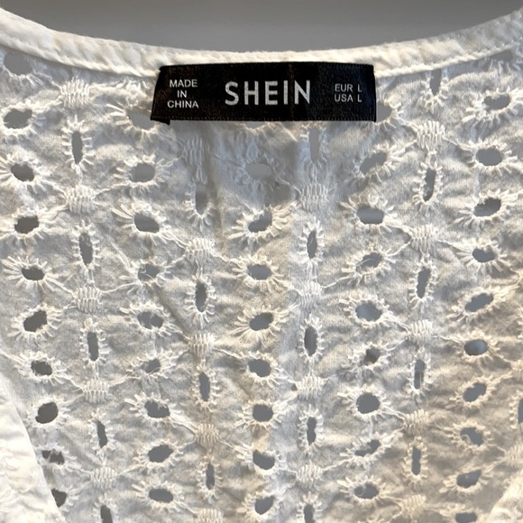 𝅺shein V-Neck Ruffle Trim Schiffy Dress - Picture 2 of 5